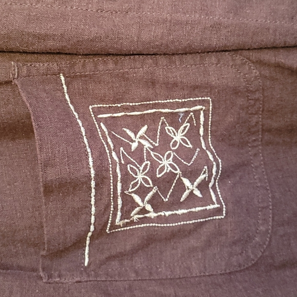 [EUC] ERIKA Vintage Boho Brown & Cream Embroidered 3/4 Sleeve Button-down Jacket - Picture 3 of 12